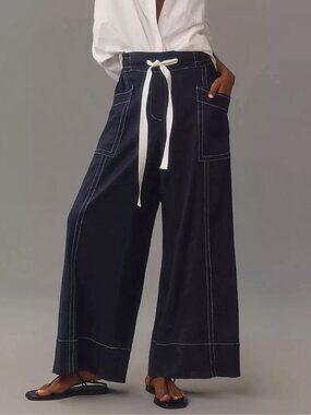 NWOT Maeve La Ponche Pull-On Wide-Leg Pants Navy Size M